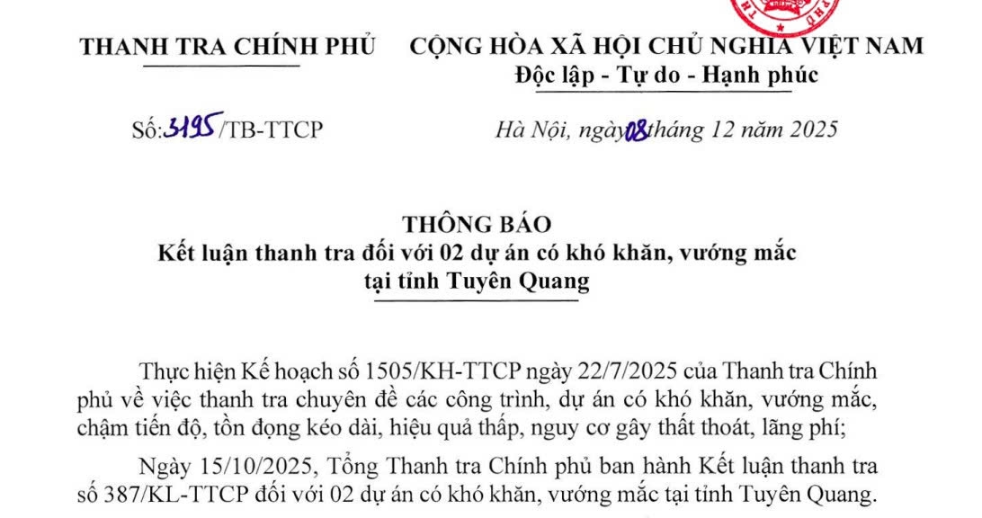 Thanh tra Chính phủ chỉ ra hàng loạt sai sót tại hai dự án nghìn tỷ ở Tuyên Quang